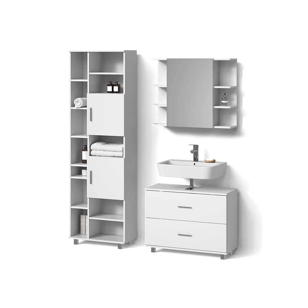 BADMÖBEL-SET Eisak Weiß 3 Teile, mit Hochschrank - Weiß, Holzwerkstoff (80/60/33cm) - Livinity®