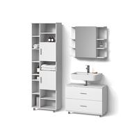 BADMÖBEL-SET Eisak Weiß 3 Teile, mit Hochschrank - Weiß, Holzwerkstoff (80/60/33cm) - Livinity®