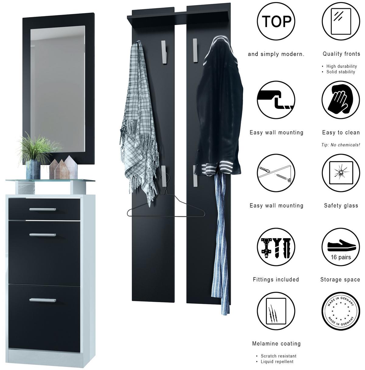 GARDEROBE Loret Front in Schwarz matt - Schwarz, Holzwerkstoff (140/200/23cm) - Vladon