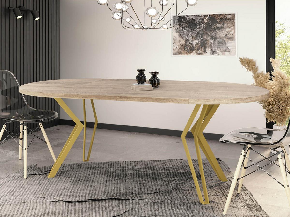 ESSTISCH Daisy runder ausziehbarer, Sonoma Eiche 120-200/100/76 cm - Goldfarben/Sonoma Eiche, Holzwerkstoff/Metall (120/200/76cm) - WFL GROUP