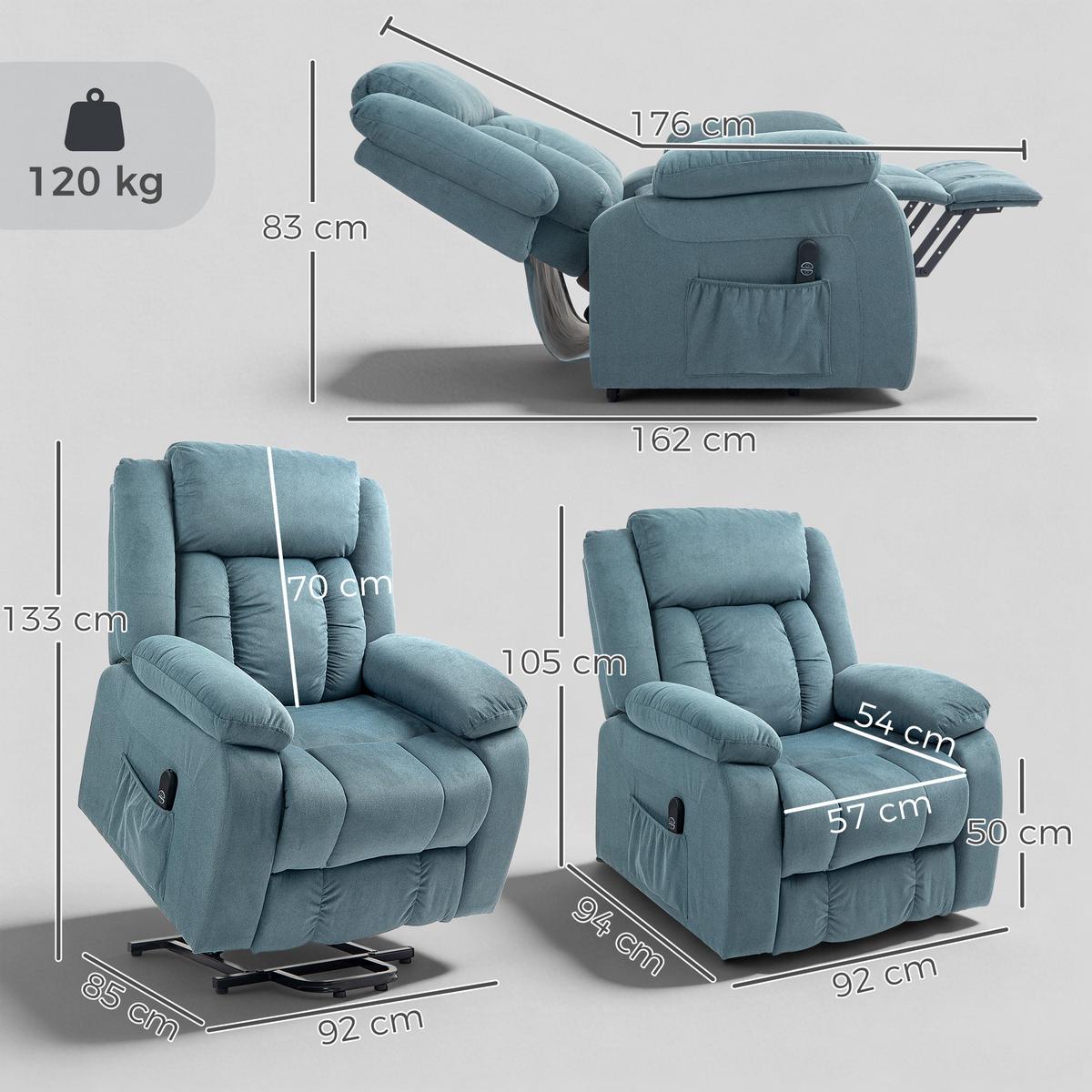FERNSEHSESSEL-MIT-AUFSTEHHILFE Polyester Stahl Blau - Blau/Schwarz, Textil/Metall (92/105/94cm) - HOMCOM