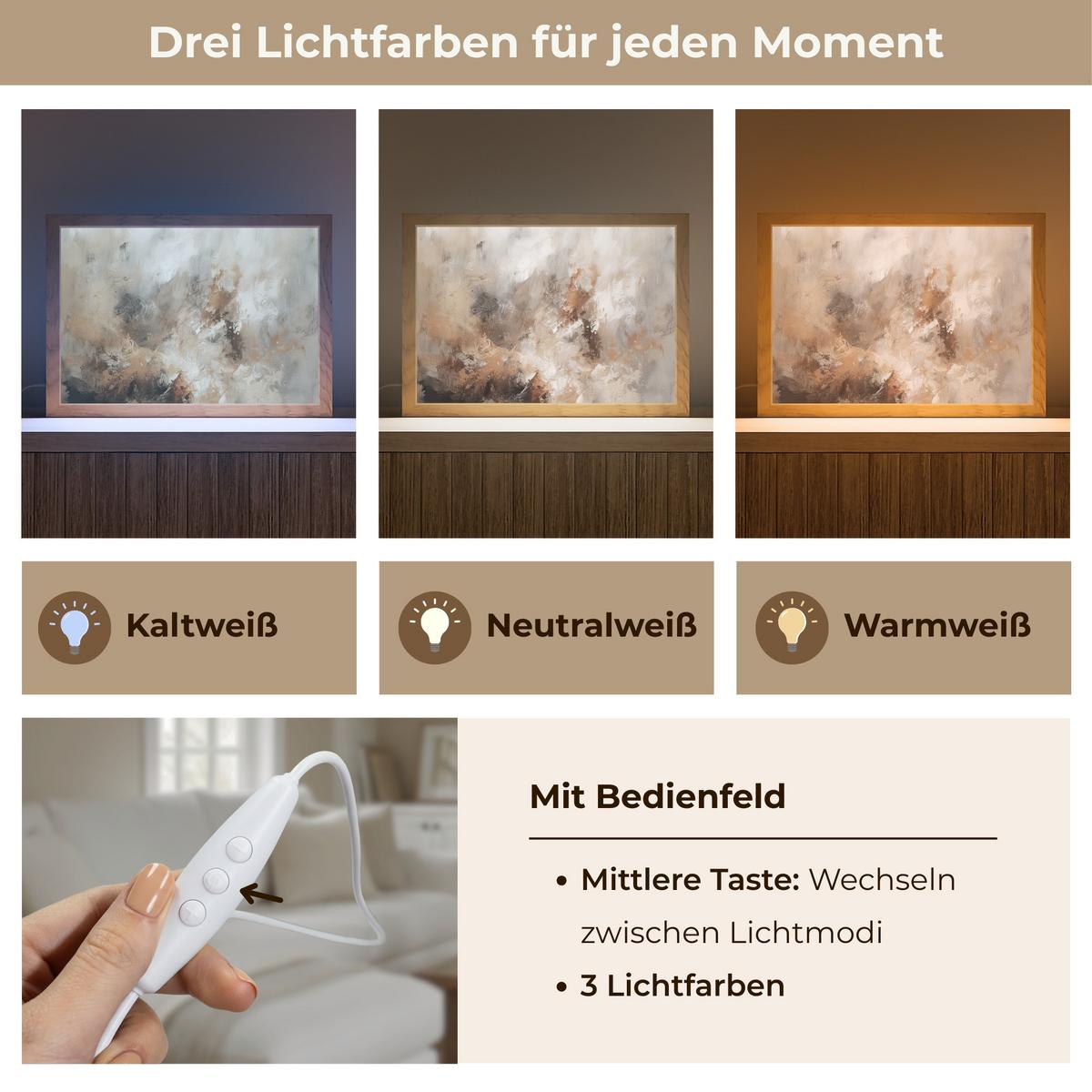 TISCHLEUCHTE Farbe - Abstrakt - Beige - Kunst 30x20 cm - Apfelbaumfarben, Holzwerkstoff (8/30/20cm) - OnlyWow