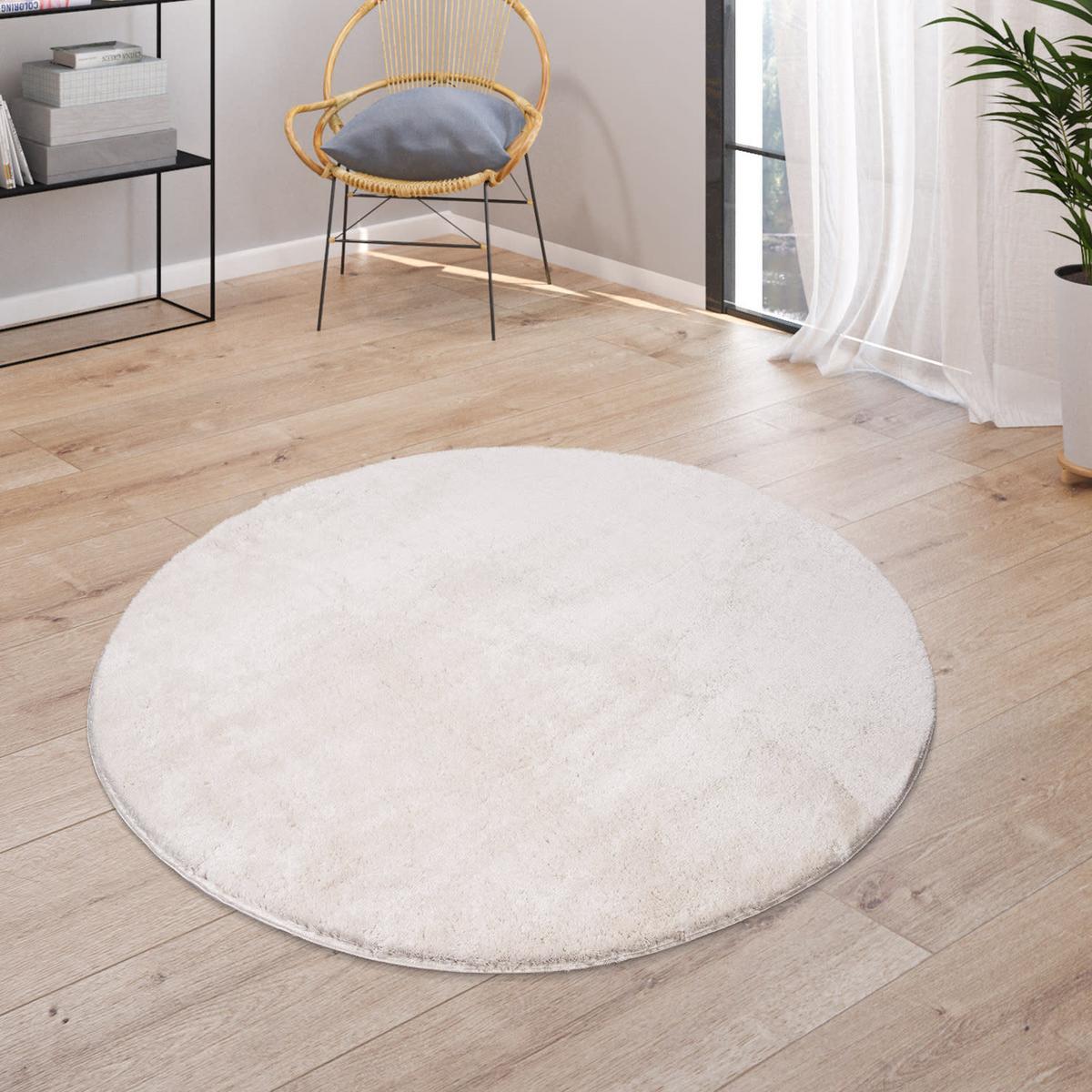 KURZFLORTEPPICH, einfarbig, Creme, Ø 120 cm - Beige, Textil (120/120cm) - KADIMA DESIGN