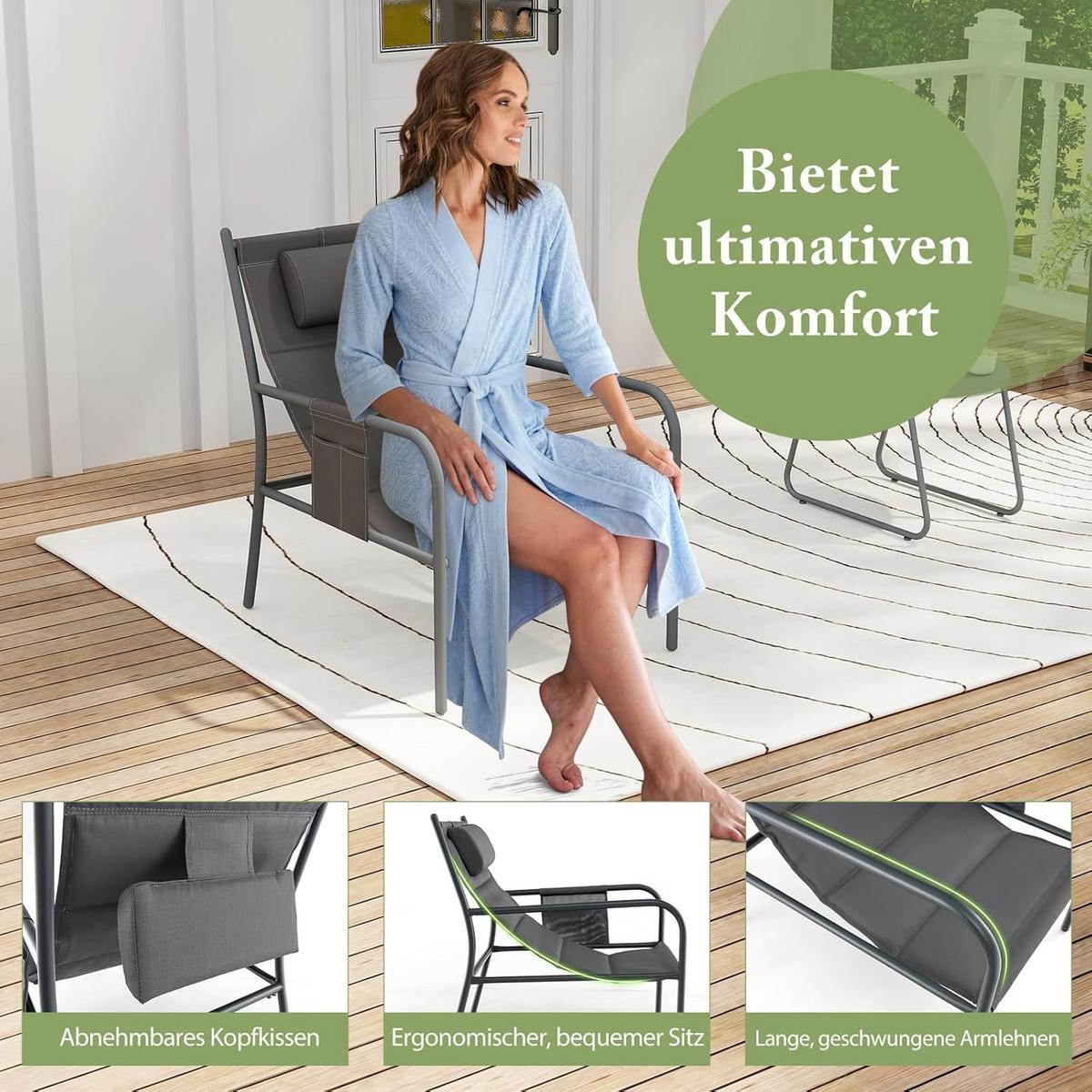GARTENMÖBEL Set Grau(3-teilig) - Grau, Metall - COSTWAY