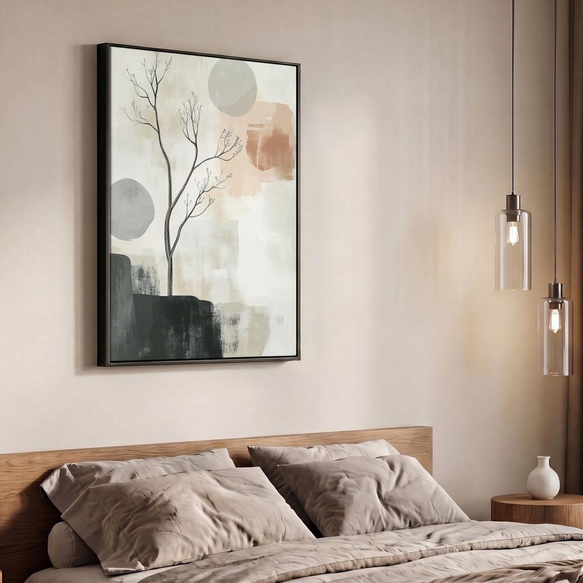 LEINWAND Bilder mit Rahmen - Wabi sabi - Beige - Pflanze - 70x100 - Sandfarben, Textil (70/100cm) - MuchoWow
