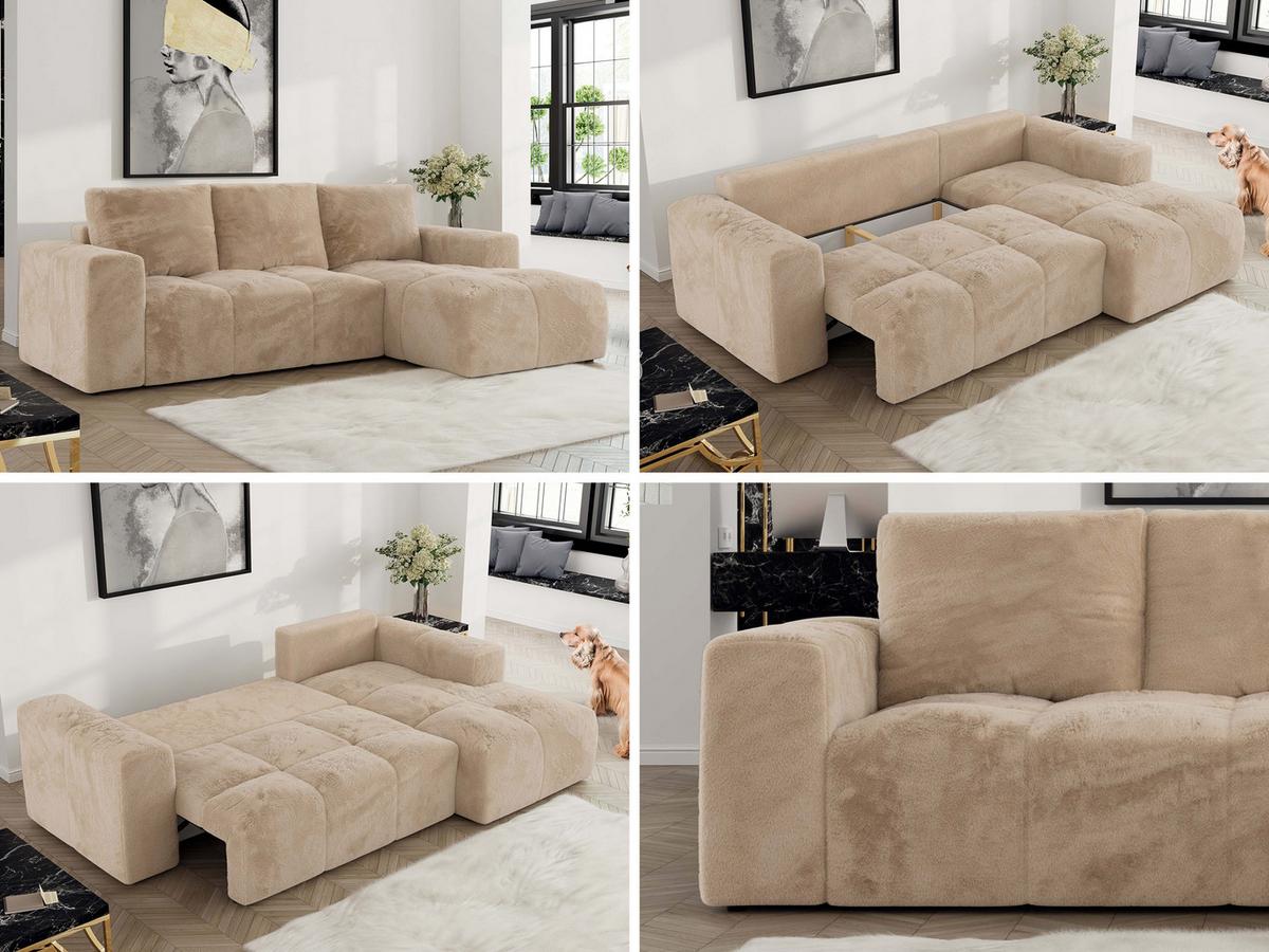 ECKSOFA MONIVA Beige Plüsch - Rechts - Beige/Schwarz, Textil (266/164cm) - MKS