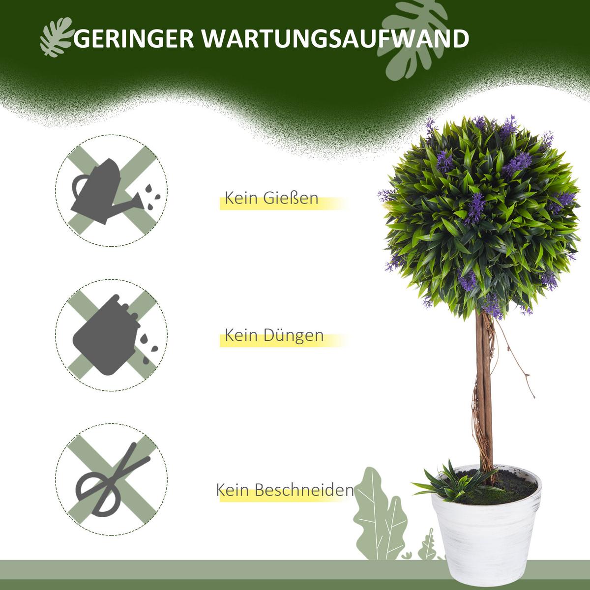 KUNSTPFLANZE Lavendel 2er-Set Künstliche Pflanzen 60 cm Zimmerpflanze Grün - Braun/Weiß, Kunststoff (60cm) - HOMCOM