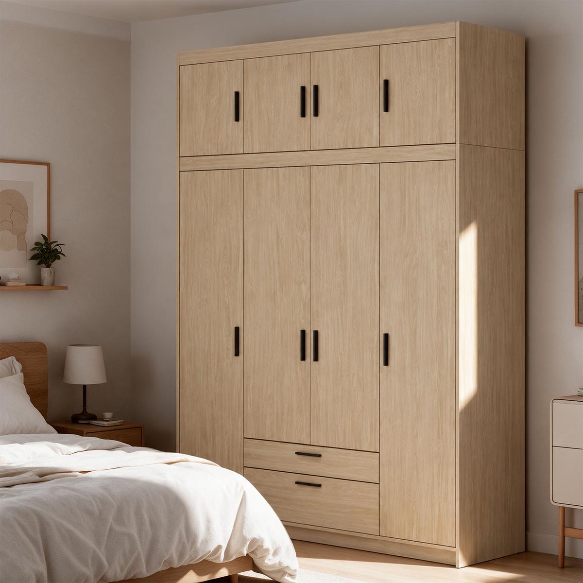 DREHTÜRENSCHRANK Elena mit 4 Türen und 2 Schubladen, mit Aufsatz Eiche Geölt - Eichefarben, Holzwerkstoff (176/245/53cm) - Beautysofa