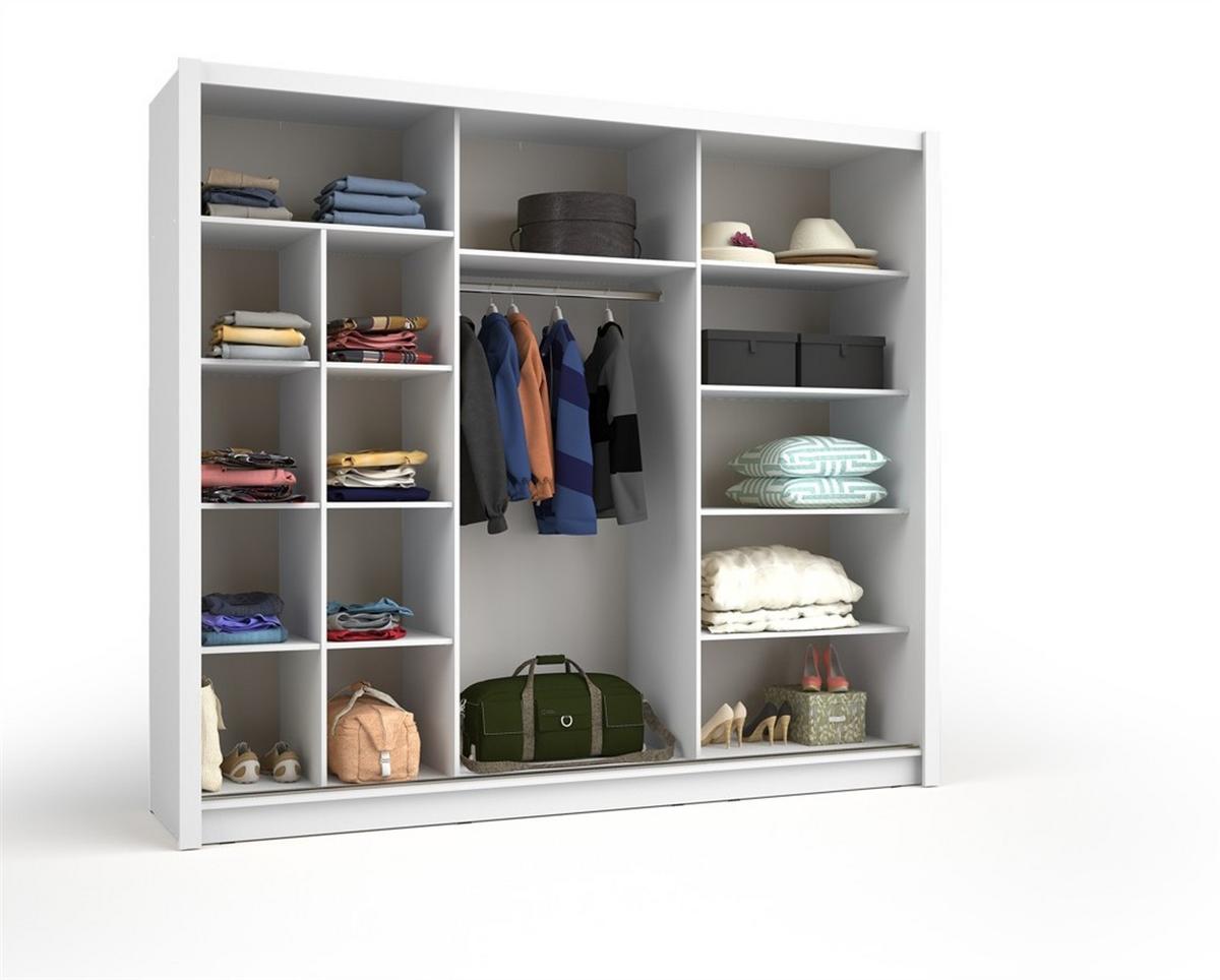 SCHWEBETÜRENSCHRANK FRISKA 247,8/215/61,6cm 3-türig mit Spiegel Weiß - Weiß, Holzwerkstoff (247.8/215/61.6cm) - MASSENO
