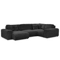 WOHNLANDSCHAFT Mollis Dunkelgrau Plüschcord im XXL-Format - Ottomane Links - Dunkelgrau/Schwarz, Holz/Kunststoff (316/77/194cm) - S-Style Möbel