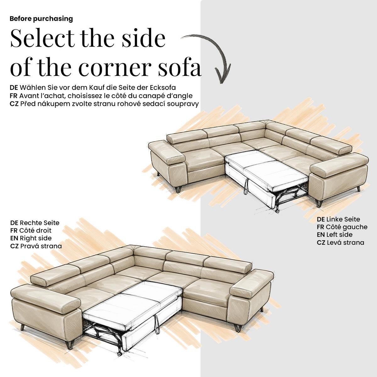 ECKSOFA FALCO L - Hellbraun Cord - Rechts Seite - Hellbraun/Schwarz, Textil/Metall (268/197cm) - MKS