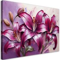 WANDBILD lilienblüten lila bemalt - Lila, Textil (60/40cm) - Feeby