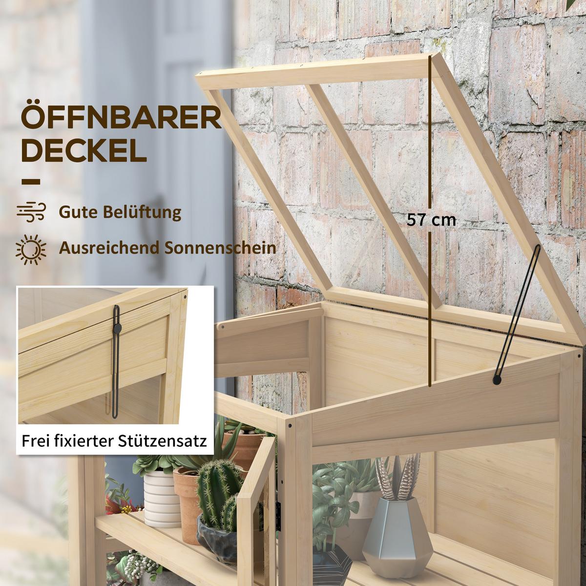 GEWÄCHSHAUS 2-Stufiges Hochbeet mit Dachfenster, Doppeltür, Acryl, Tannenholz, Natur - Fichtefarben, Holz (61/103/103cm) - Outsunny