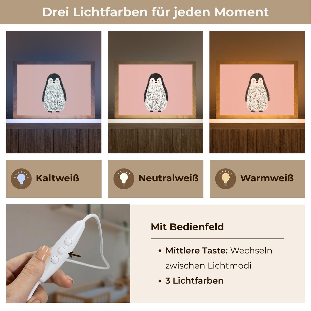 NACHTTISCHLAMPE Pinguin - Punkte - Minimalistisch - Rosa 30x20 cm - Rosa, Holzwerkstoff (8/30/20cm) - OnlyWow