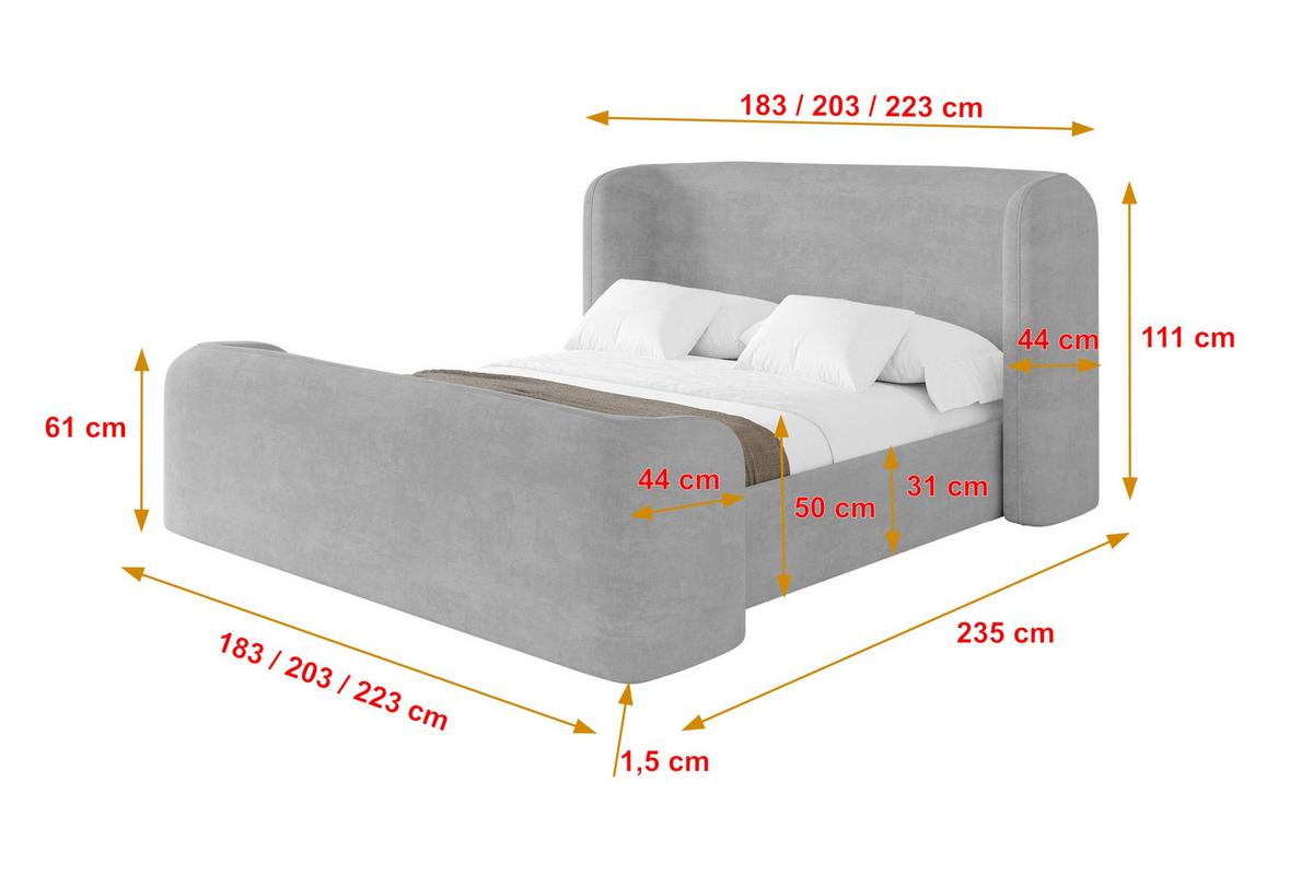 POLSTERBETT mit Bettkasten, Fußteil und Lattenrost, Boxbett ohne Matratze - ESTI-Z 180x200 Grau - Hellgrau, Holzwerkstoff/Textil (180/200cm) - ALTDECOR
