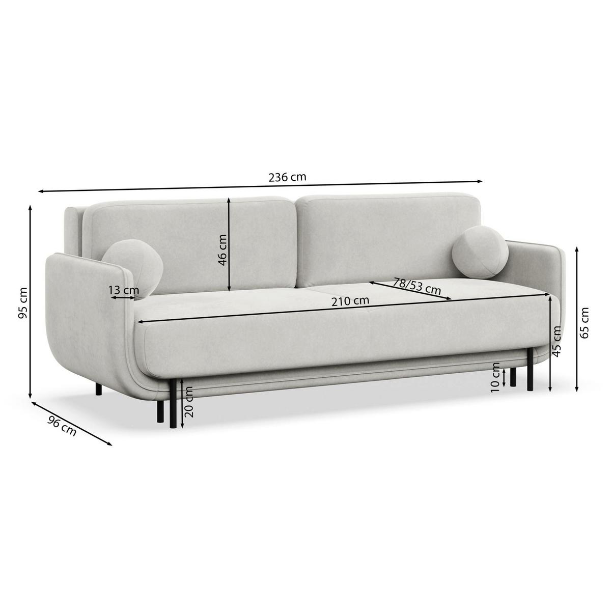 SCHLAFSOFA Ovals Hellbeige - Ecru/Schwarz, Textil/Metall (236/95/96cm) - Selsey