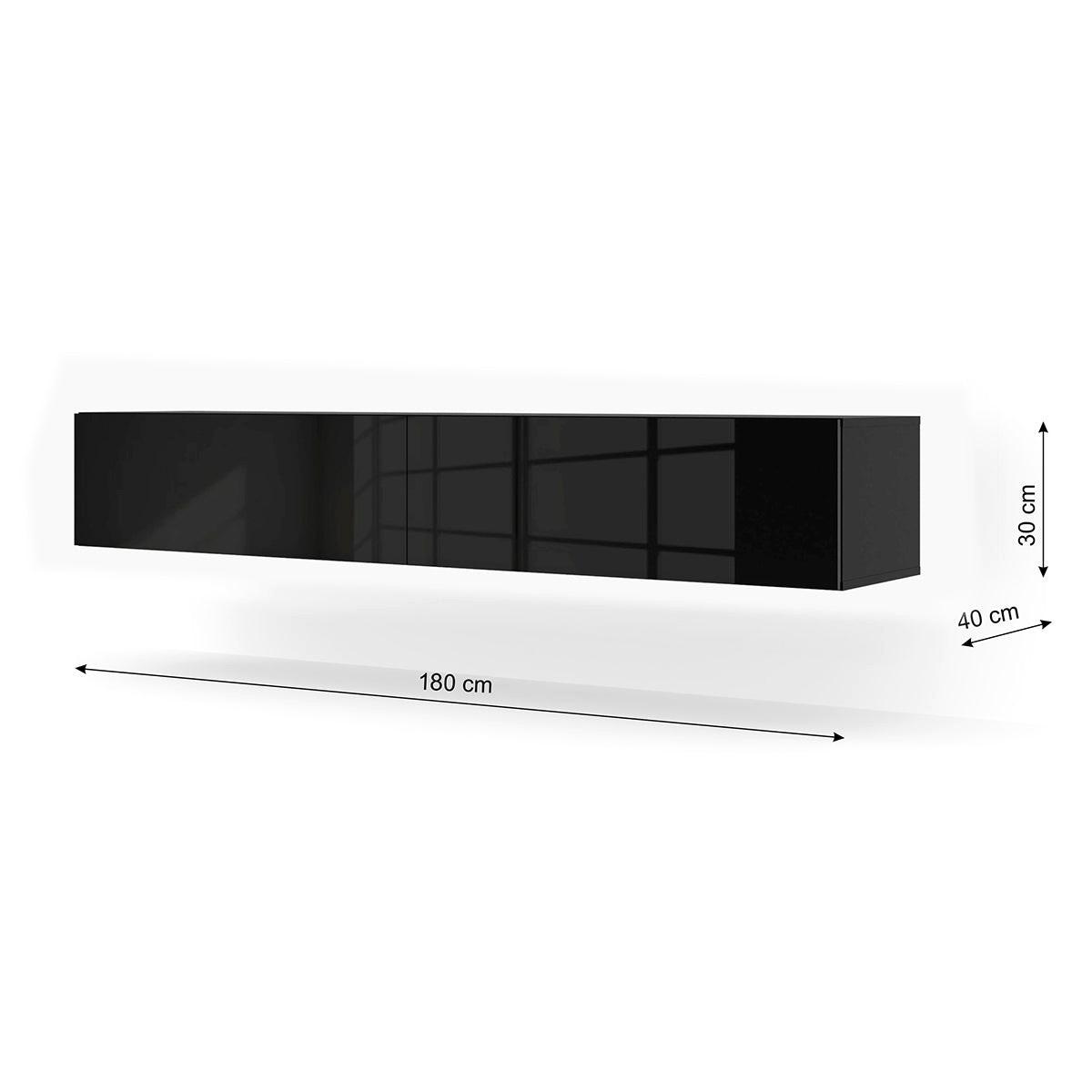 TV-MÖBEL Bali Korpus in Mattschwarz und Fronten in Hochglanzschwarz - Schwarz, Holzwerkstoff (180/30/40cm) - Petits-meubles
