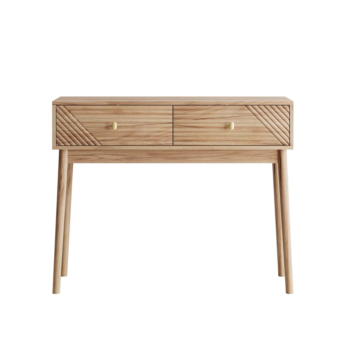 SCHMINKTISCH Moderner 100 cm Eiche Natur & Massivholz – Frisiertisch mit 2 Wellen-Schubladen im Mid-Century-Stil - Eichefarben, Holzwerkstoff (100/80/35cm) - Urban Meuble