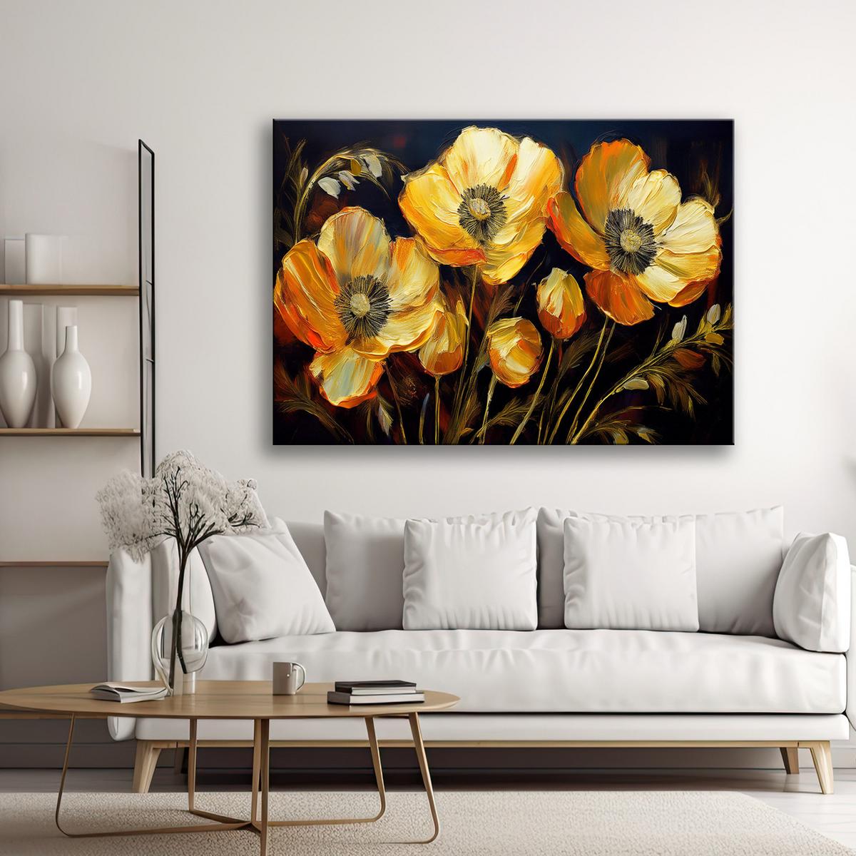 WANDBILD feldmohn goldene blüten - Goldfarben, Textil (60/40cm) - Feeby