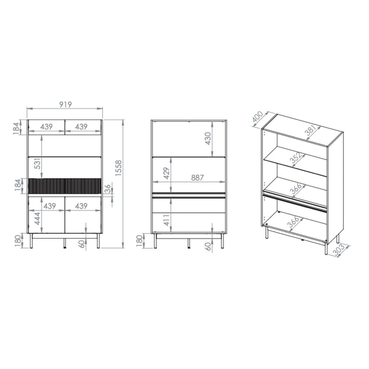 VITRINE Dunea 4-türig Kaschmirgrau/Eichenoptik 92 cm - Taupe, Holzwerkstoff/Metall (92/156/40cm) - Selsey