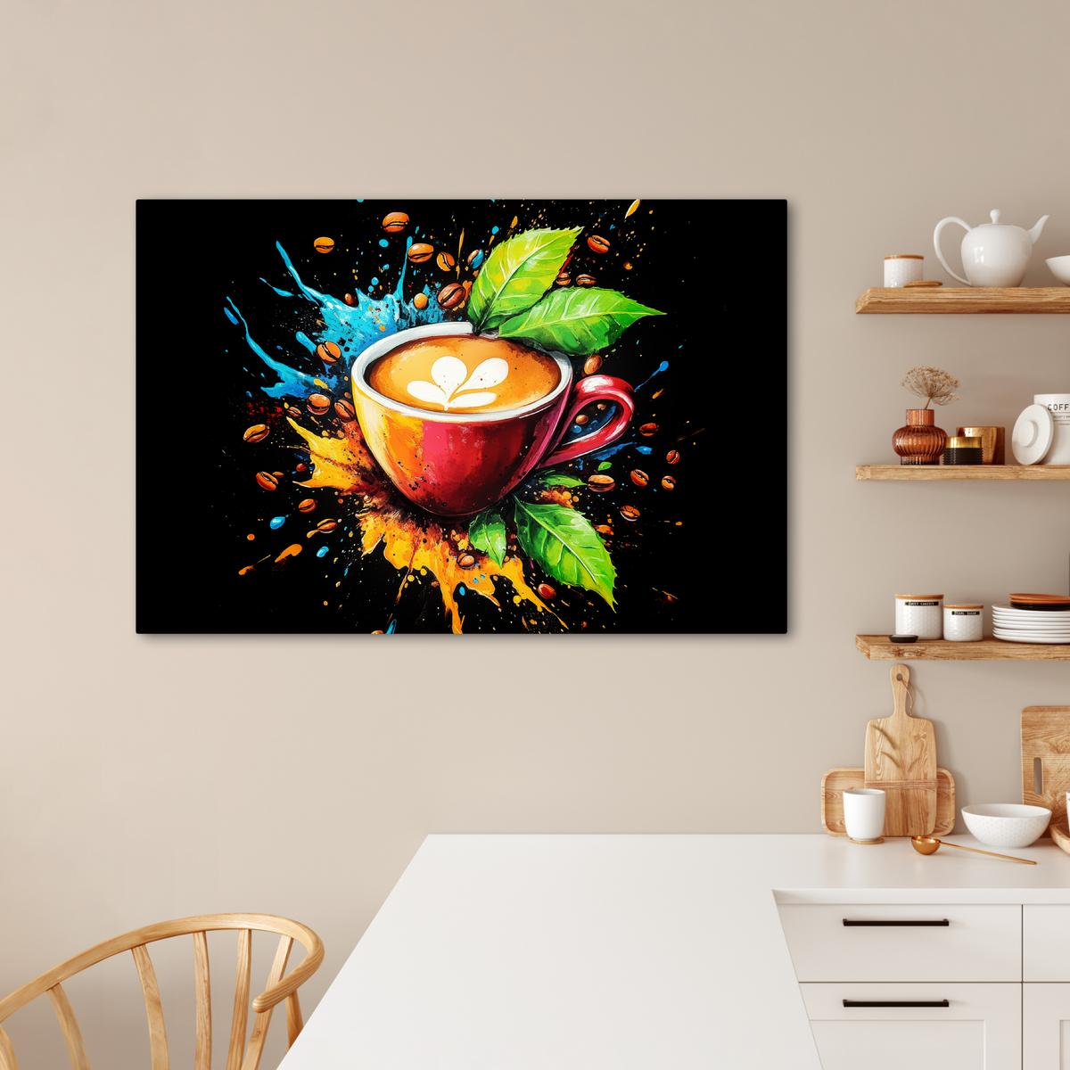 LEINWANDBILD Kaffee - Graffiti - Trinken - Abstrakt Wohnzimmer Groß 120x80 cm - Mokka, Textil (120/80cm) - MuchoWow