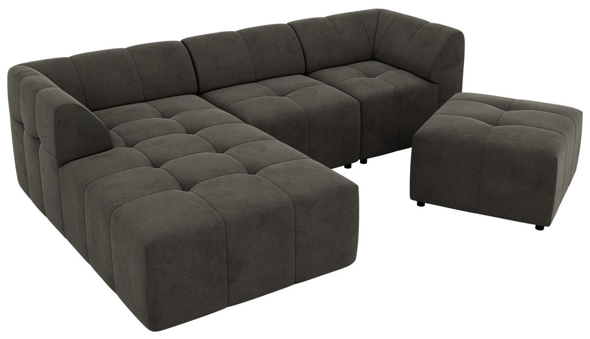 ECKSOFA VORITA L 4M - Dunkelgrau Velvet - Links Seite - Dunkelgrau/Schwarz, Kunststoff/Textil (267/176cm) - MKS
