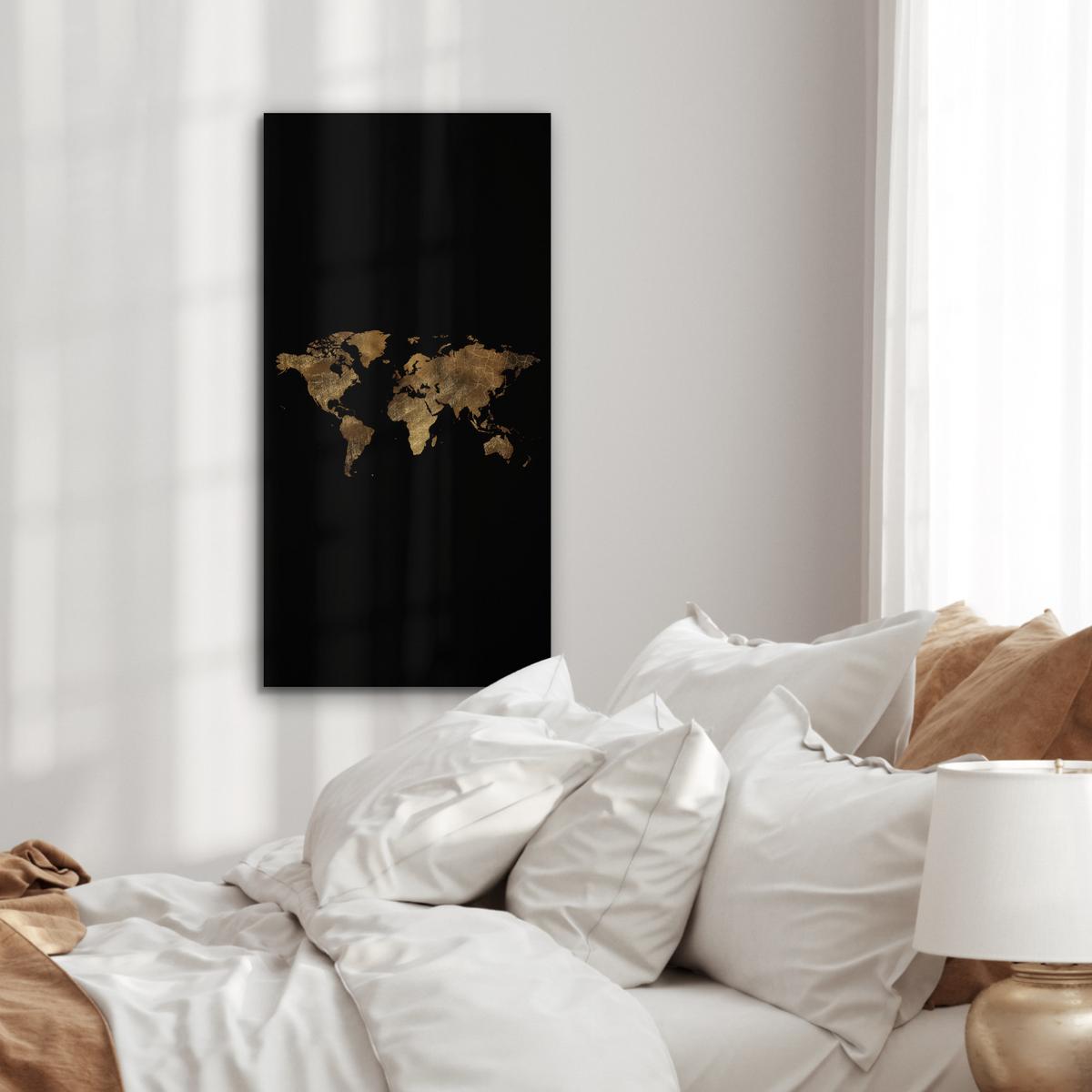 METALLBILD Weltkarte - Gold - Luxus - Erde - Schwarz 40x80 cm - Goldfarben, Metall (40/80cm) - MuchoWow