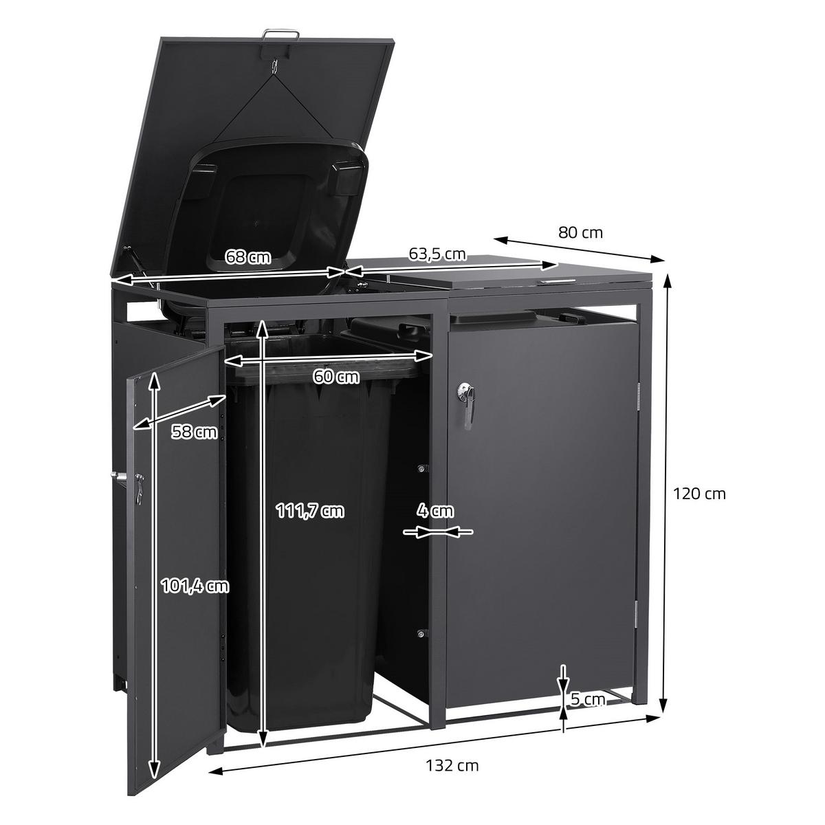 MÜLLTONNENBOX 4er Anthrazit - Anthrazit, Metall (264/120/80cm) - ML-DESIGN