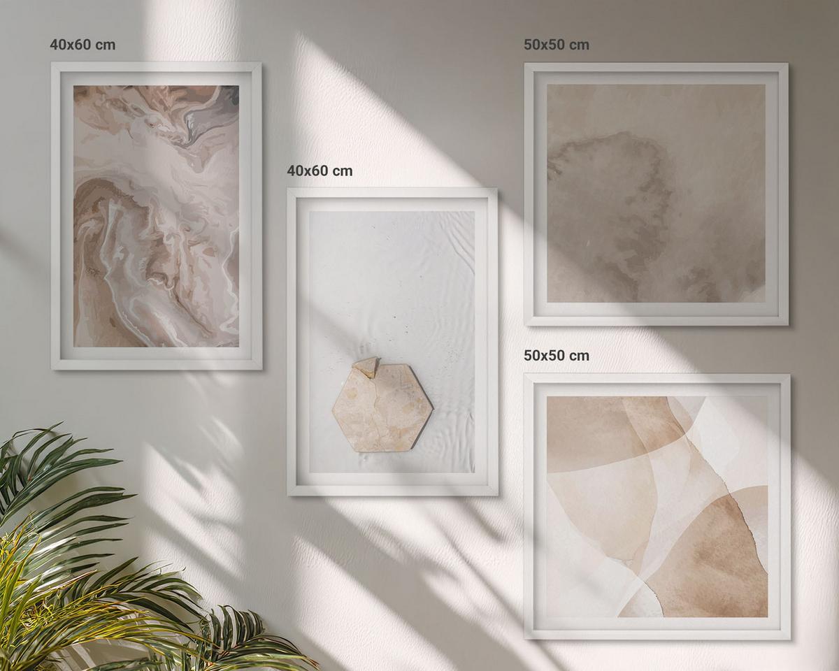 BILDER SET 4er Set - 50x50 cm & 40x60 cm Weißer Rahmen - Designabstraktion, Naturinspiration - Weiß, Kunststoff (50/50cm) - TULUP