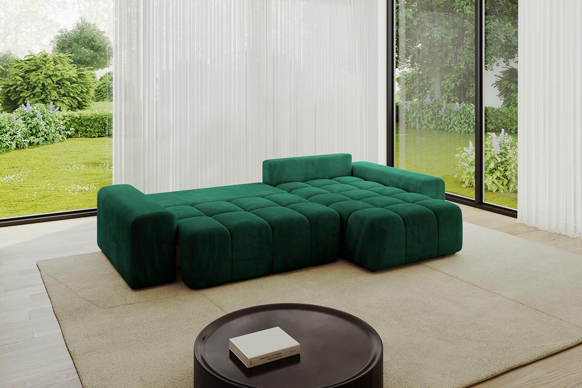 ECKSOFA Ottomane rechts ENIL-L 297x189x68 Dunkelgrün Velours - Dunkelgrün, Holzwerkstoff/Kunststoff (189/297cm) - ALTDECOR