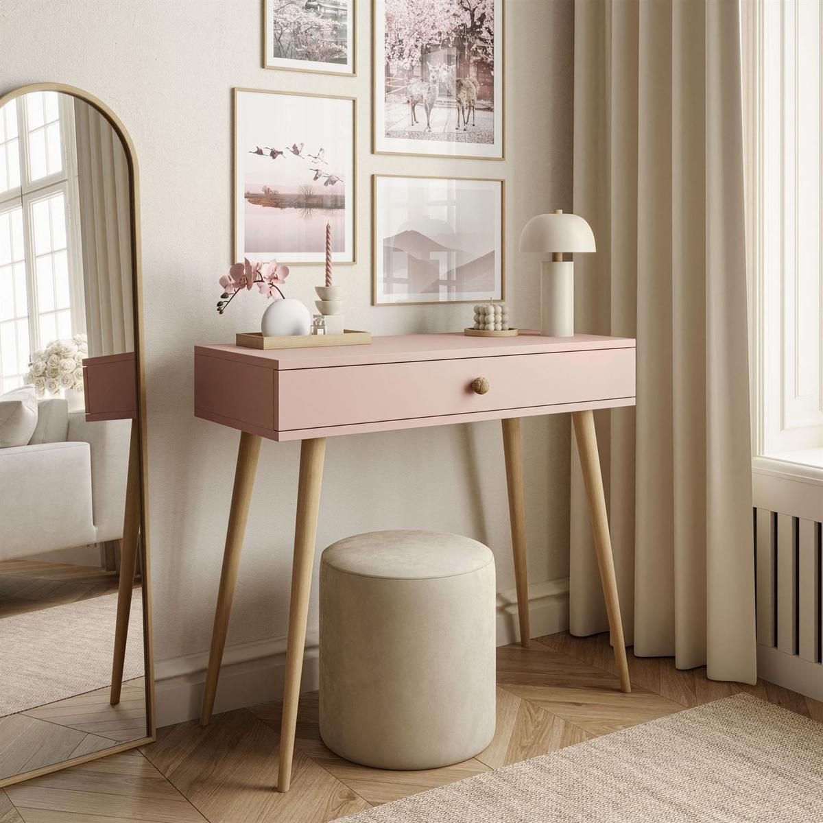 KONSOLE mit Schublade HARMONY Natürlich Rosa - Rosa, Holzwerkstoff (90/80/39cm) - Lookway