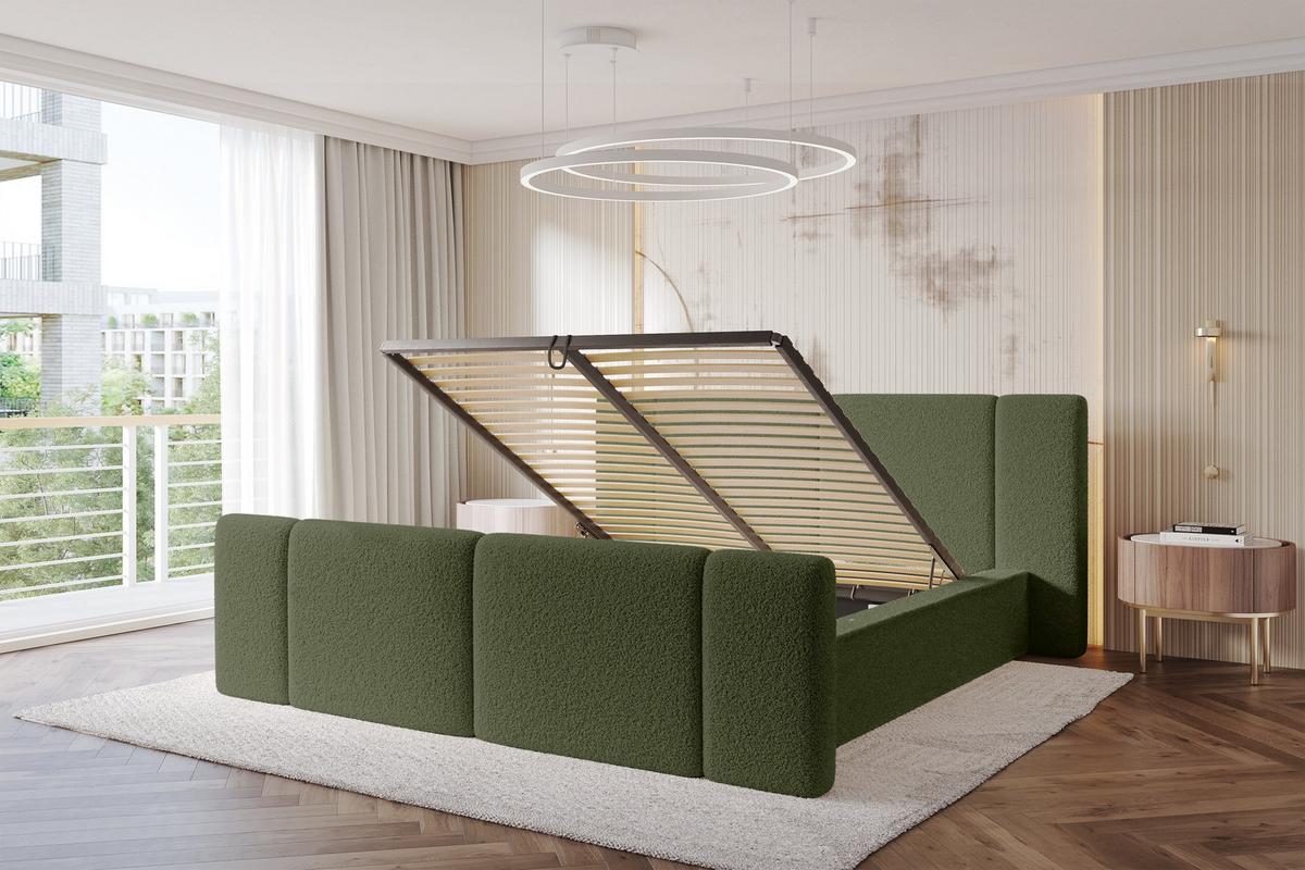POLSTERBETT mit Bettkasten, Fußteil und Lattenrost, Bett mit Matratze H3/H4 - RIVO-Z 180x200 Grün - Olivgrün, Holzwerkstoff/Textil (180/200cm) - ALTDECOR