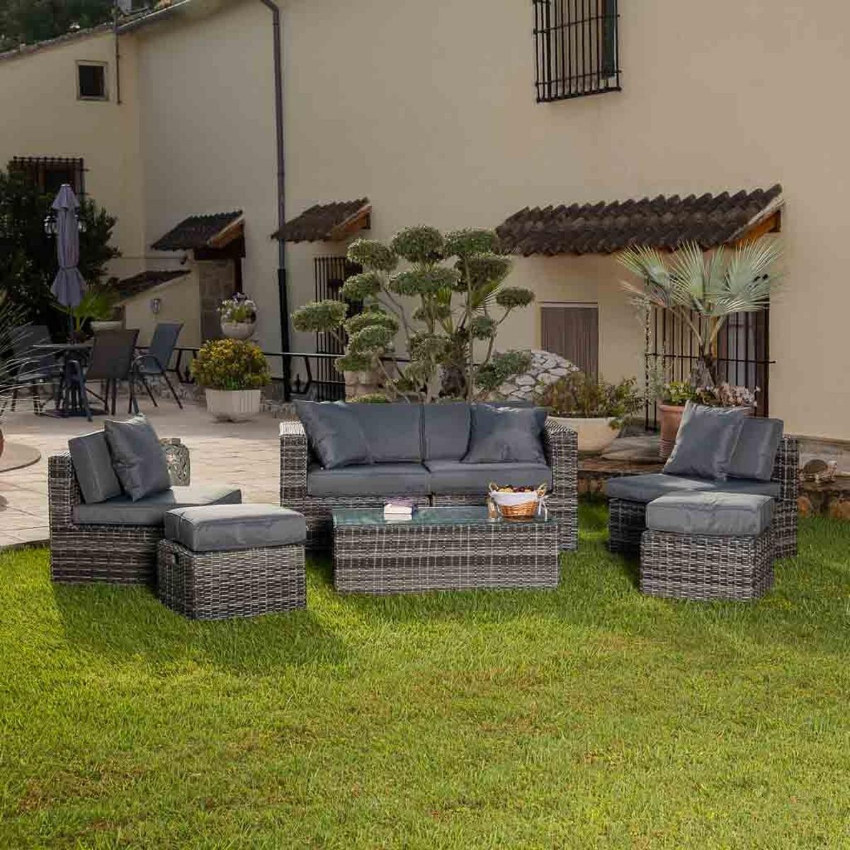 GARTENLOUNGE aus Rattan - Grau, Naturmaterialien - Wanderlust
