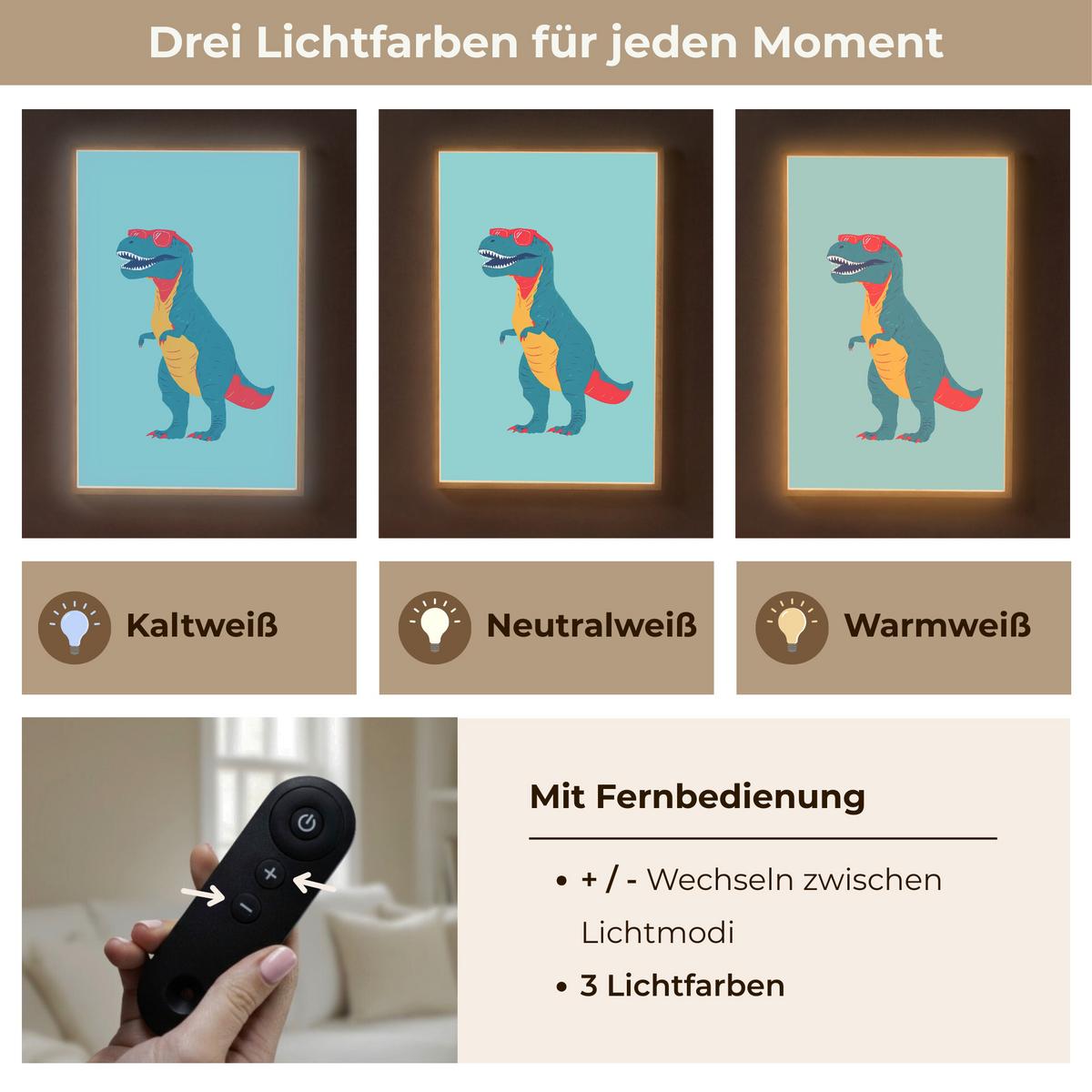WANDLEUCHTE MIT AKKU Dinosaurier - Blau - Sonnenbrille 60x90 cm - Hellblau, Holzwerkstoff (60/90/8cm) - OnlyWow