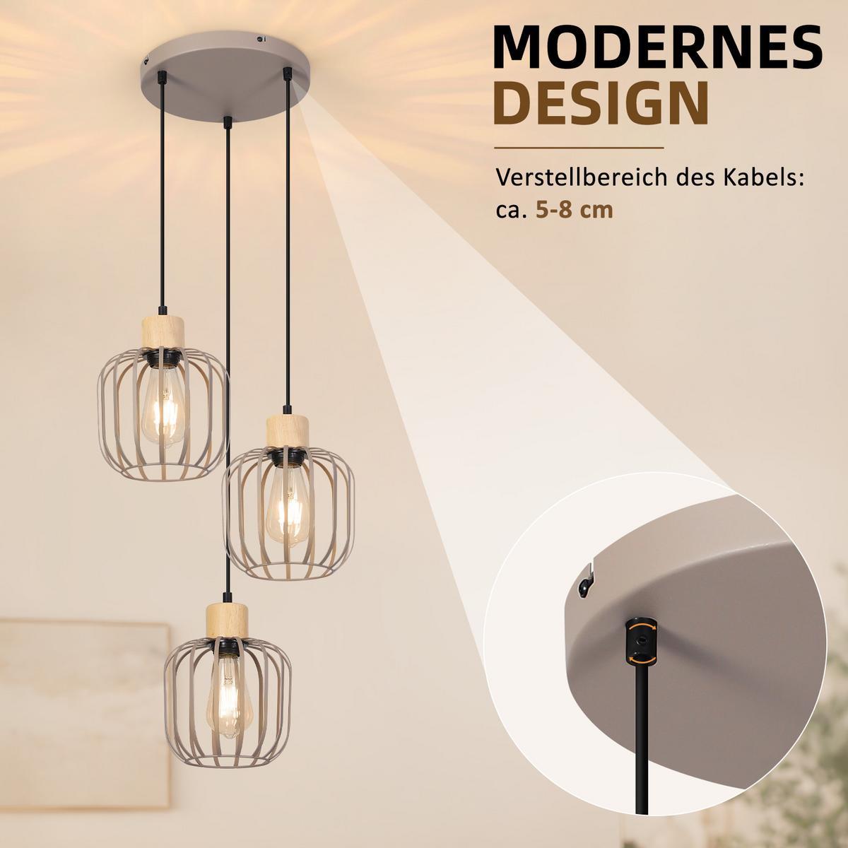 PENDELLEUCHTE Sythveth 25/18/145 cm - Grau, Holz/Metall (25/18/145cm) - ZMH