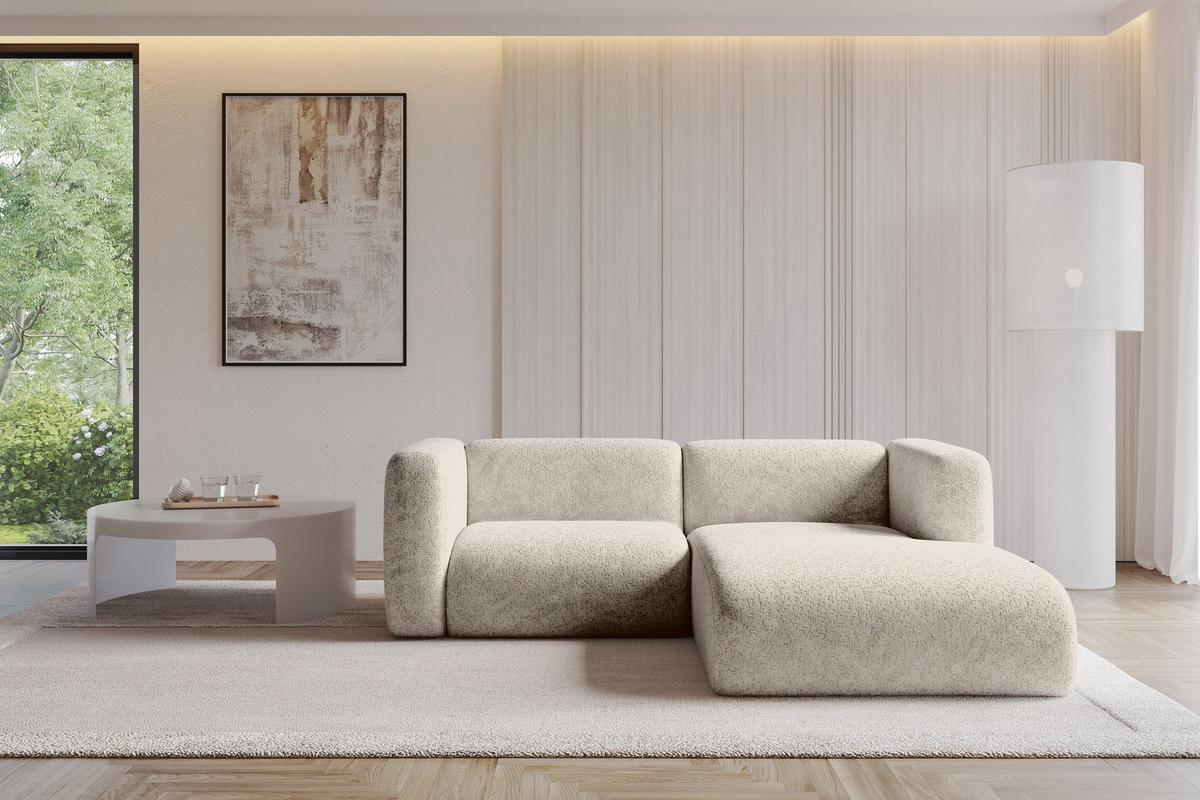 ECKSOFA Ottomane Rechts MIRA-L1 227x179x89 Beige Velours - Beige/Schwarz, Holzwerkstoff/Kunststoff (227/179cm) - ALTDECOR