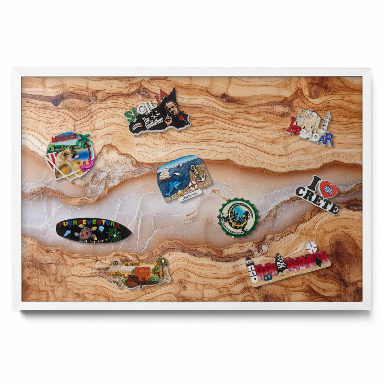 MAGNETTAFEL 60x40 cm Weißer Rahmen Holzstruktur Mit Harz - Nussbaumfarben, Metall (60/50/0.4cm) - TULUP