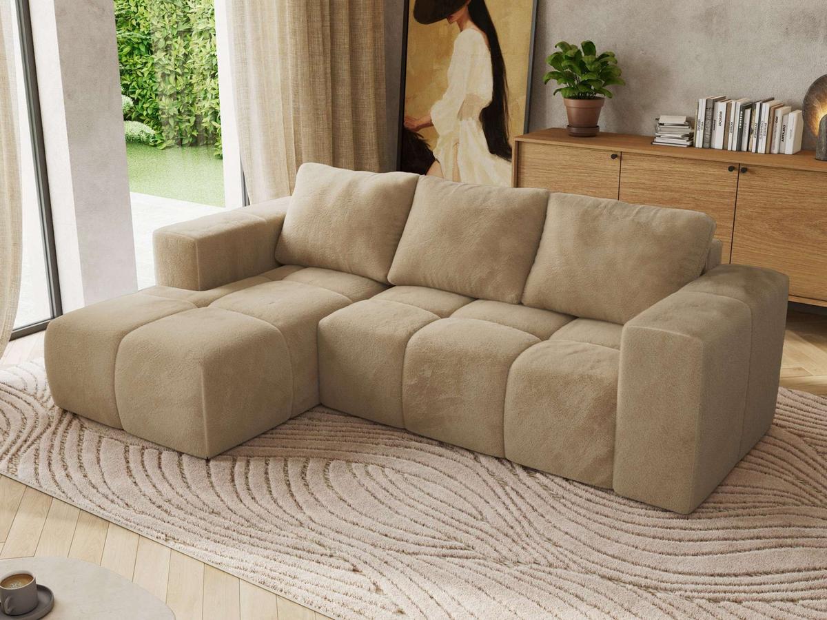 ECKSOFA MONIVA Beige Plüsch - Links - Beige/Schwarz, Kunststoff/Textil (164/266cm) - MKS