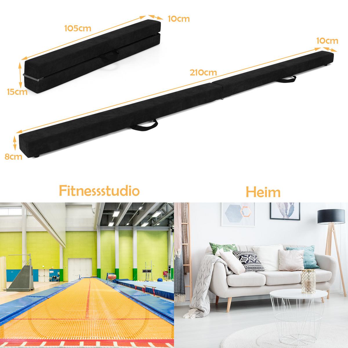 GYMNASTIKBALKEN klappbarer 210 cm Schwarz - Schwarz, Holz (210/10cm) - COSTWAY