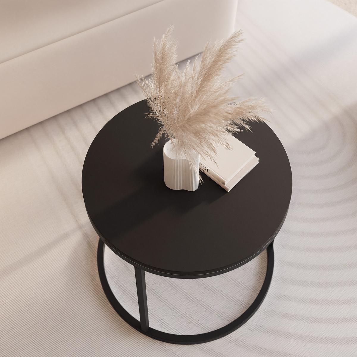 COUCHTISCH 50 cm rund Schwarz, Schwarz Gestell - Schwarz, Holzwerkstoff (50/50/42cm) - Idohome