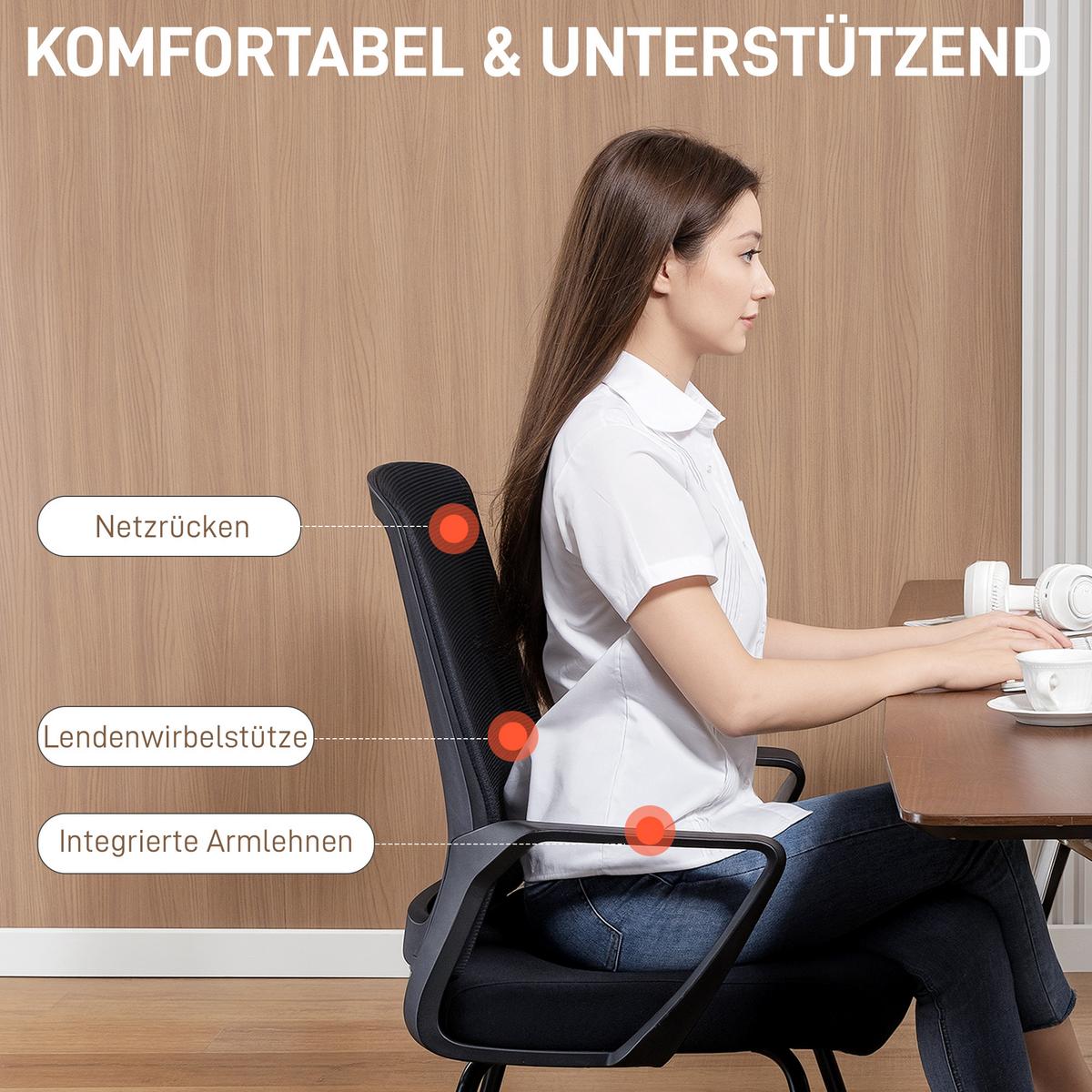 BESUCHERSTUHL Netzstoff Schwarz - Schwarz, Kunststoff/Textil (56/97/57cm) - HOMCOM