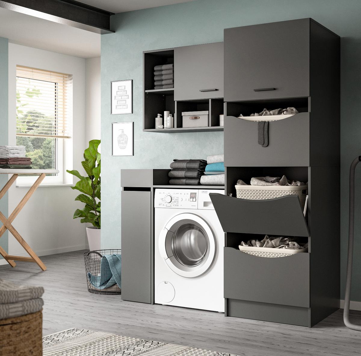 WASCHMASCHINENSCHRANK grau Set 4-teilig 155 x 196 cm, modernes Design - Schwarz/Grau, Holzwerkstoff/Kunststoff (155/196/68cm) - Inn.Furn