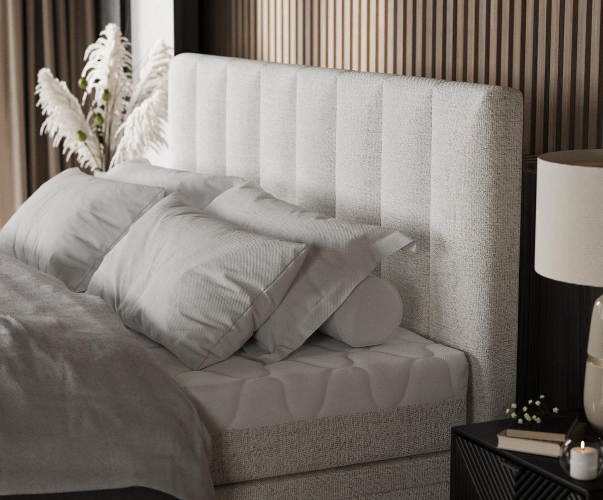 BOXBETT Lume 160/200 cm Creme im Neve Stoff - Creme/Schwarz, Holz/Holzwerkstoff (160/200cm) - AltaBeds