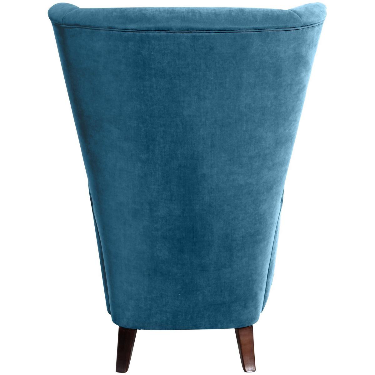 HOCHLEHNSESSEL Kailey Bezug Velourstoff Buche nussbaum dunkel / petrol - Blau, Kunststoff (96/122/89cm) - 58aufmkessel