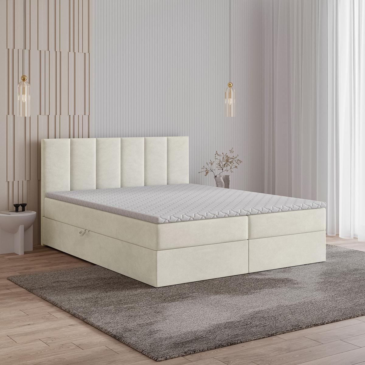 BOXBETT MERIL 180x200 cm mit Matratze und Topper - Creme - Creme, Holz (180/200cm) - MASSENO