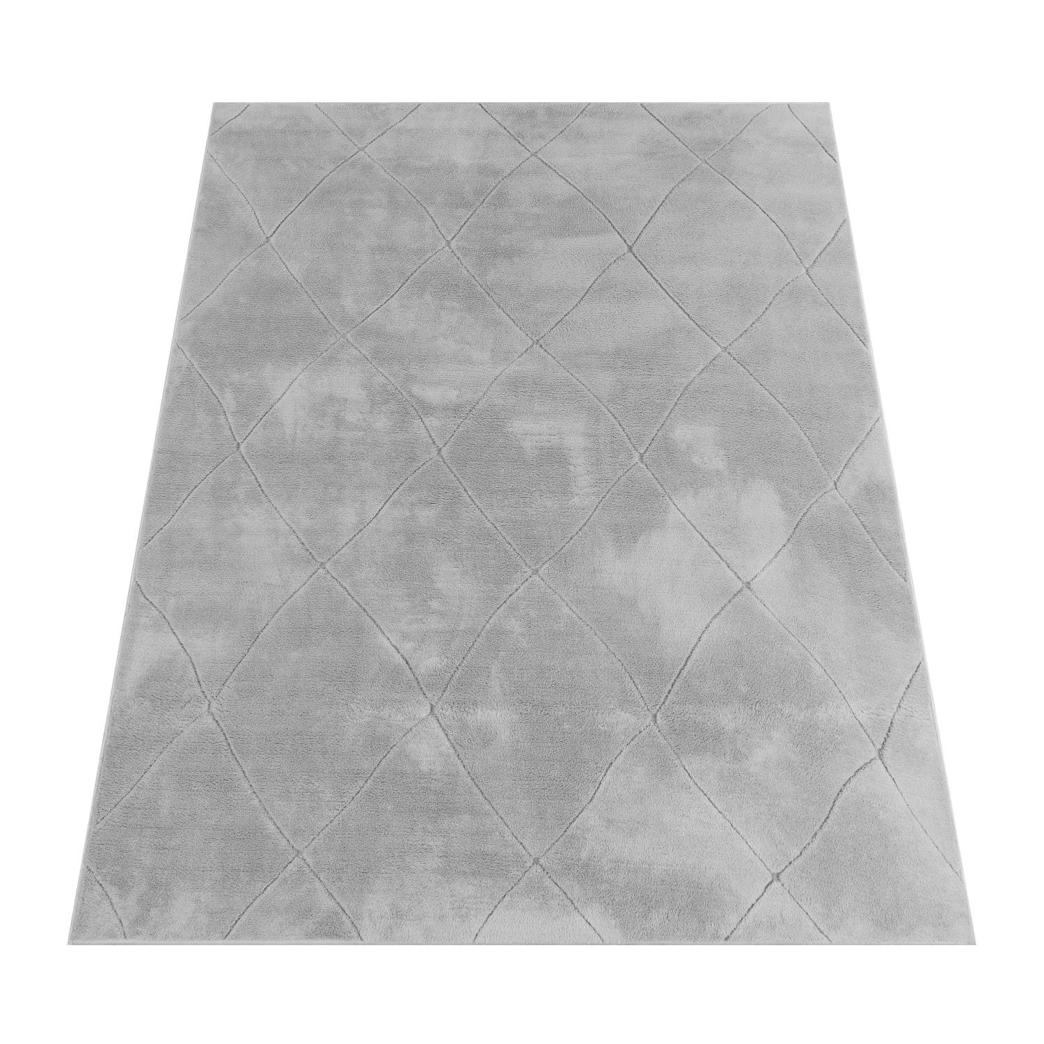 KURZFLORTEPPICH Waschbar, mit Rauten-Struktur, Grau, 80 x 150 cm - Grau, Textil (80/150cm) - KADIMA DESIGN