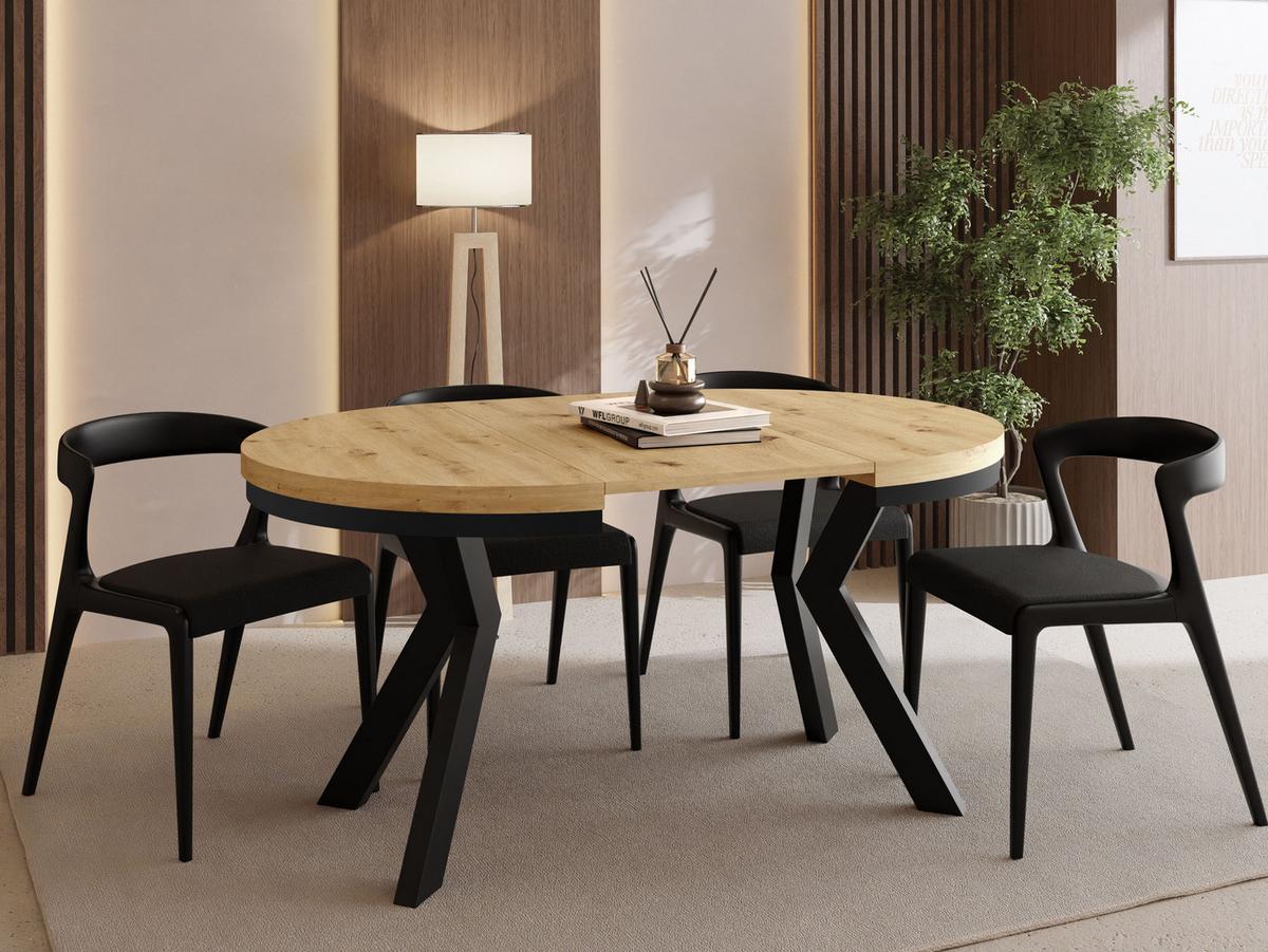 ESSTISCH Savio Neo rund ausziehbar verlängerbar, Eiche Artisan Hellbraun 80-130/80/77 cm - Schwarz/Eiche Artisan, Holz/Holzwerkstoff (80/130/77cm) - WFL GROUP