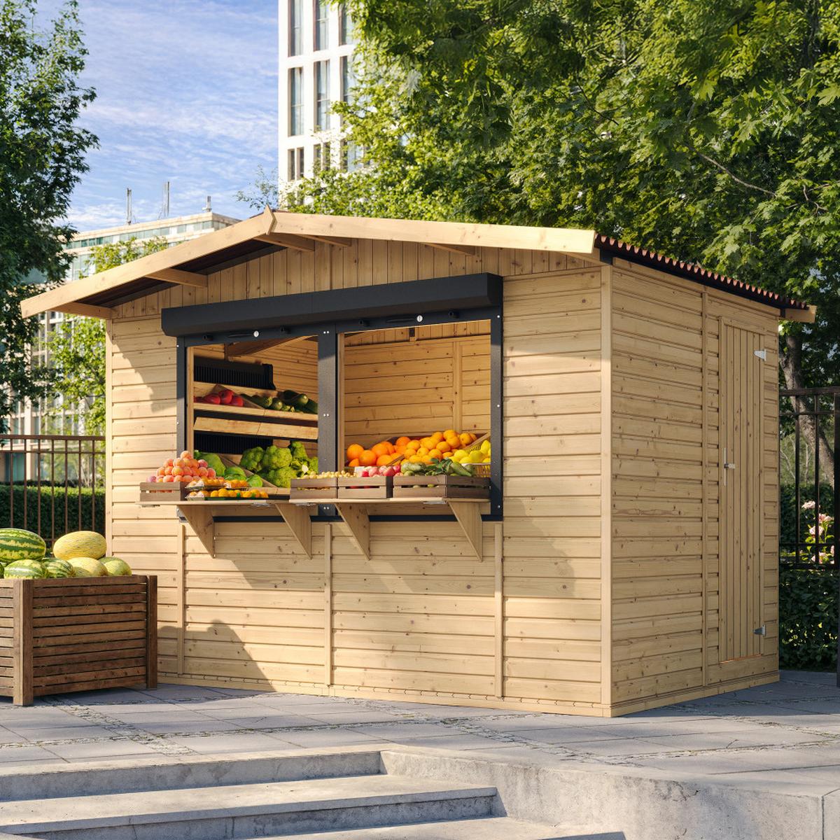 MARKTBUDE Holz M150Z Gartenhaus, Holz - 263 x 336 cm / 6 m2 - Beige, Holz (336/232/236cm) - Timbela