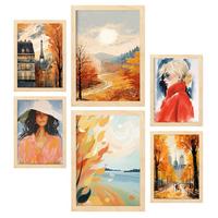 POSTER Set Mit 6 Nobel In Damenplakat A3 & A4 Rahmen Aus Hellem Holz - Beige, Papier (29/3cm) - Nacnic