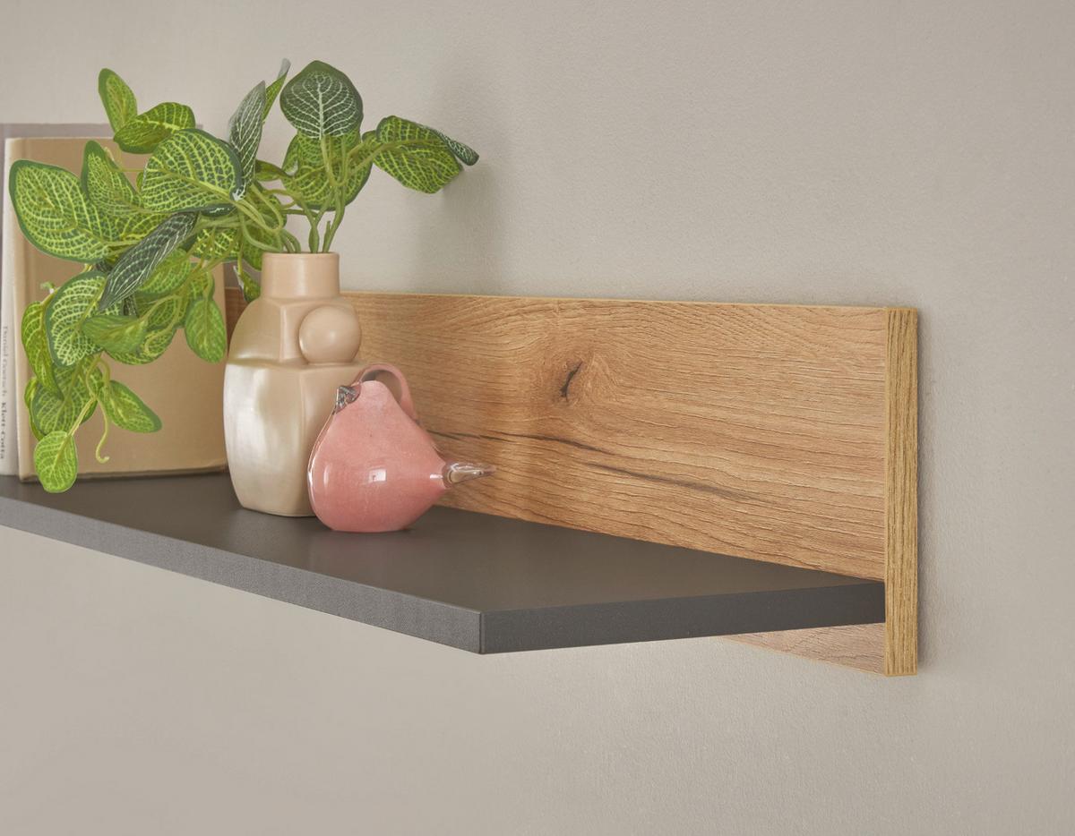 WOHNWAND Evoke Eiche, grau, Set 5-teilig mit XXL TV-Board, 340 cm - Eichefarben/Grau, Holz/Holzwerkstoff (340/180/30cm) - Furn.Design